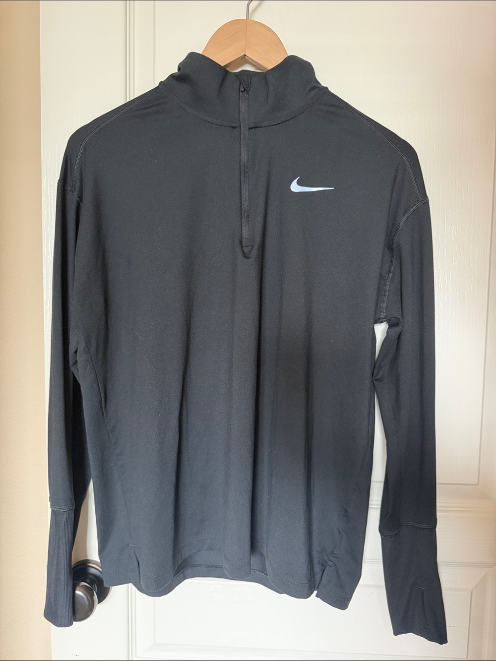 Nike Black Quarter-Zip Athletic Pullover with Light Blue Swoosh